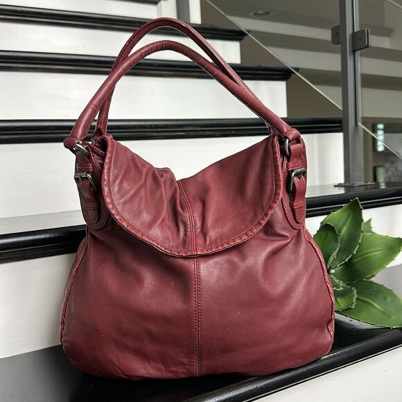 J.Jill Berry Red Genuine Leather Shoulder Bag Purse | Slouchy Soft Hobo Handbag - Picture 3 of 12